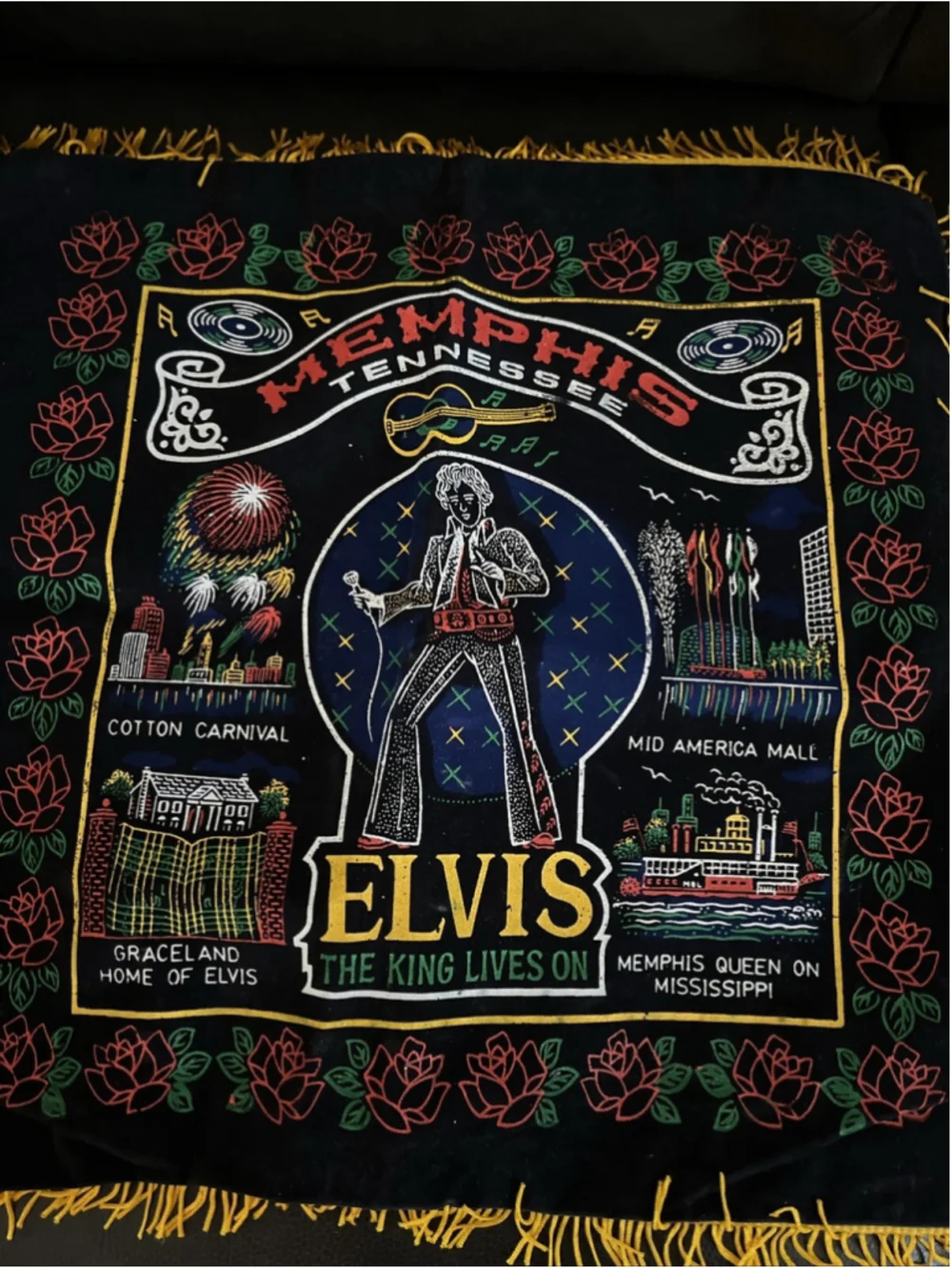 ELVIS PRESLEY- ELVIS / MEMPHIS PRINTED DESIGN ON VELVET BACKGROUND PILLOW COVER